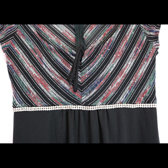 🍓VINTAGE 70s Disco Silver Black Glam Maxi Dress - Picture 8 of 8